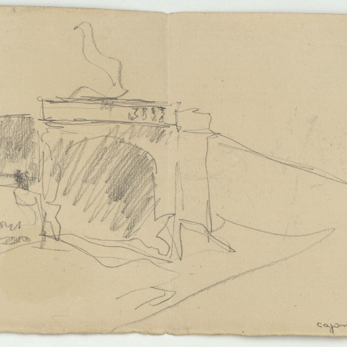 image for: Marià Fortuny - Esbós de figures femenines i croquis inconcret (anvers) / Croquis arquitectònic (revers) - Cap a 1870-1874 [1]