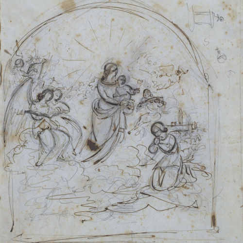 image for: Marià Fortuny - Estudi per al quadre «Aparició de la Mare de Déu de la Misericòrdia a Teresa Basora» (anvers) / Estudi per al quadre «Aparició de la Mare de Déu de la Misericòrdia a... - Cap a 1855