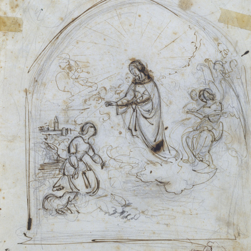 image for: Marià Fortuny - Estudi per al quadre «Aparició de la Mare de Déu de la Misericòrdia a Teresa Basora» (anvers) / Estudi per al quadre «Aparició de la Mare de Déu de la Misericòrdia a... - Cap a 1855 [1]