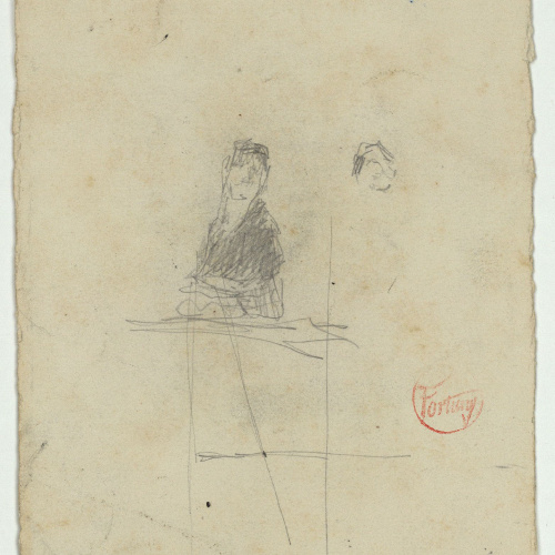 image for: Marià Fortuny - Bust de figura (anvers) / Croquis de formes geomètriques (revers) - Cap a 1867-1872
