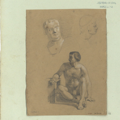 image for: Marià Fortuny - Estudi acadèmic de figura masculina i caps - Cap a 1856-1858