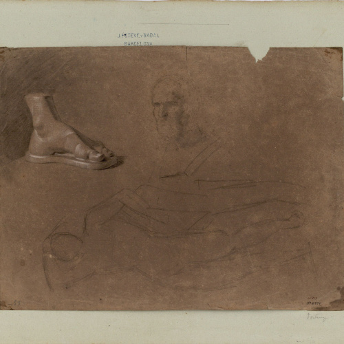 image for: Marià Fortuny - Estudi acadèmic de peu, cap i esbós de figura - Cap a 1856-1858