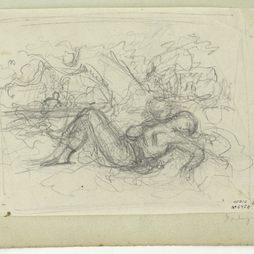 image for: Marià Fortuny - Croquis de figura femenina ajaguda - Cap a 1856-1858