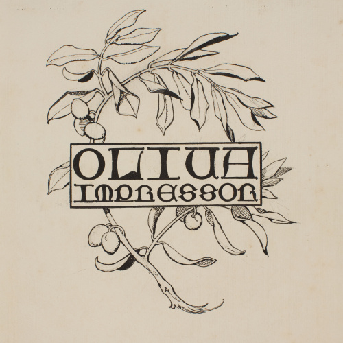 image for: Apel·les Mestres - Composició del nom «Oliva impressor» i branca d&#039;olivera. Il·lustració per al poema «Liliana» d&#039;Apel·les Mestres - 1907