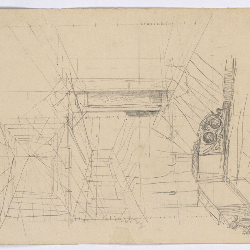 image for: Marià Fortuny - Parelles al parc (anvers) / Estudi de perspectiva i motius arquitectònics (revers) - Cap a 1863-1866 [1]