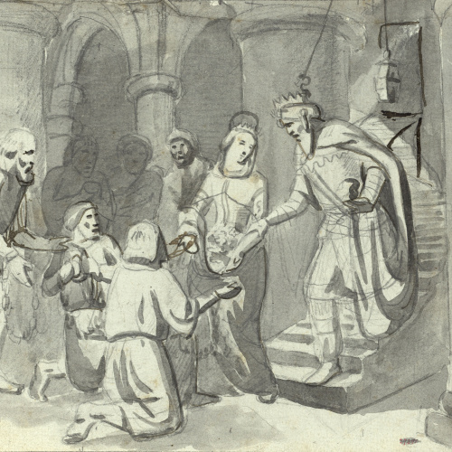image for: Marià Fortuny - El miracle de les flors de santa Casilda (anvers) / Espases (revers) - Cap a 1856-1858