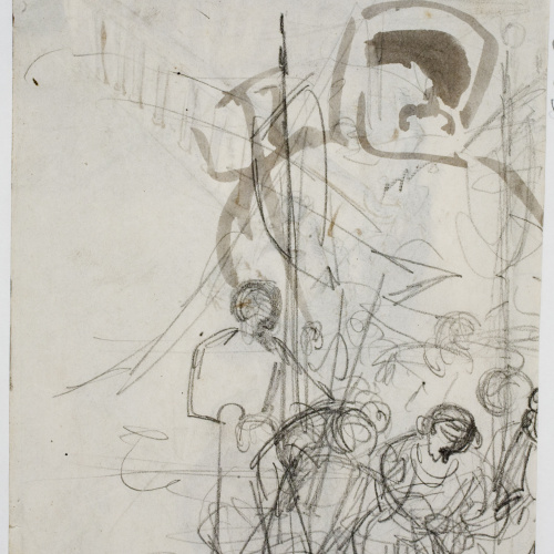 image for: Marià Fortuny - Presoner a la presó (anvers) / Fragment d&#039;escena i altres croquis (revers) - Cap a 1856-1858 [1]