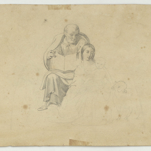 image for: Marià Fortuny - Estudi acadèmic de nu masculí (anvers) / Sagrada Família (revers) - Cap a 1856-1858 [1]