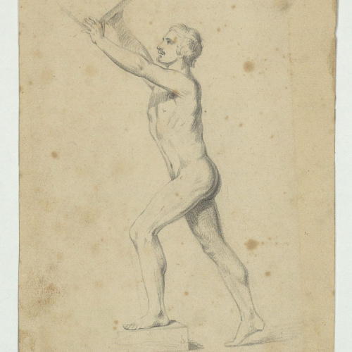 image for: Marià Fortuny - Estudi acadèmic de nu masculí (anvers) / Sagrada Família (revers) - Cap a 1856-1858