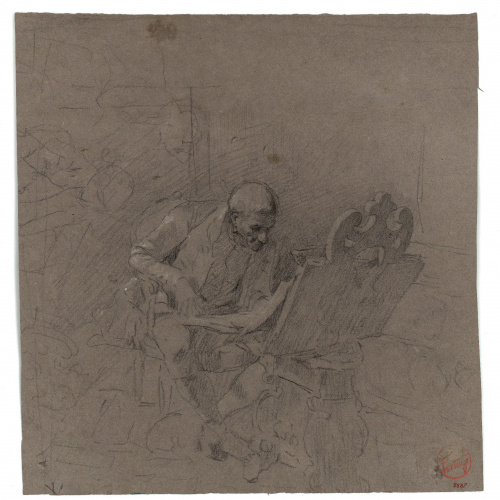 image for: Marià Fortuny - Estudi per al quadre «El col·leccionista d&#039;estampes» (anvers) / Estudi per al quadre «El col·leccionista d&#039;estampes» (revers) - Cap a 1863-1867