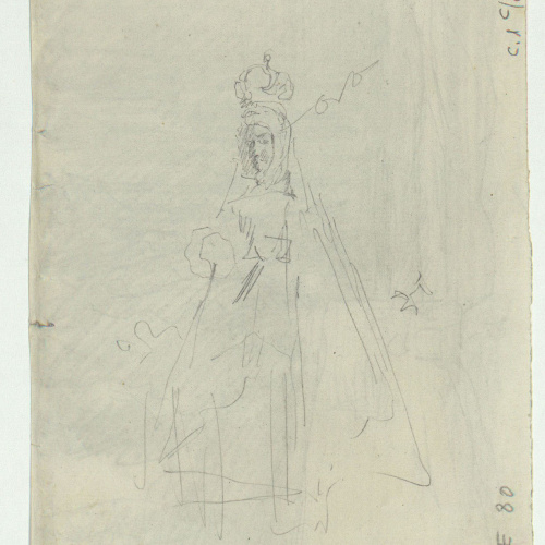 image for: Marià Fortuny - Esbós de passeig amb figura (anvers) / Mare de Déu (revers) - Cap a 1867-1872 [1]