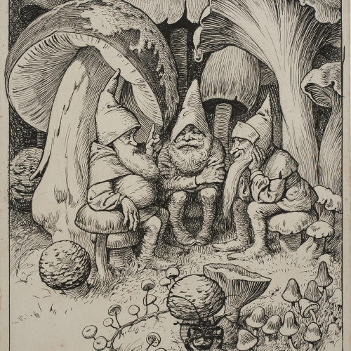 image for: Apel·les Mestres - Flok, Mik i Puk, reunits en consell. Il·lustració per al poema «Liliana» d&#039;Apel·les Mestres - 1905