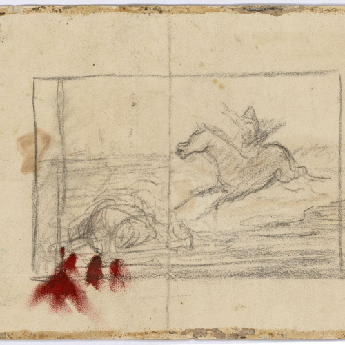 image for: Marià Fortuny - Jove amb indumentària del segle XVI (anvers) / Estudi per a la litografia «El suïcidi de Leònia» (revers) - Cap a 1857 [1]