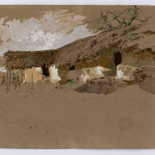 image for: Marià Fortuny - Cases rurals marroquines (anvers) / Esbós de cabanya marroquina (revers) - Cap a 1860