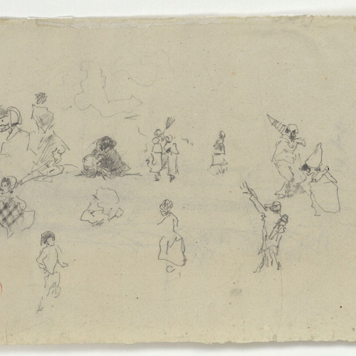 image for: Marià Fortuny - Estudi per al quadre «Carnaval al Corso romà» (anvers) / Arbres (revers) - Cap a 1874