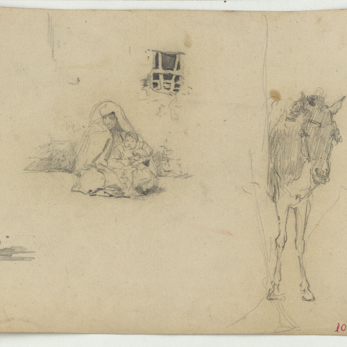image for: Marià Fortuny - Dona i nen marroquins i ruc - Cap a 1860-1862