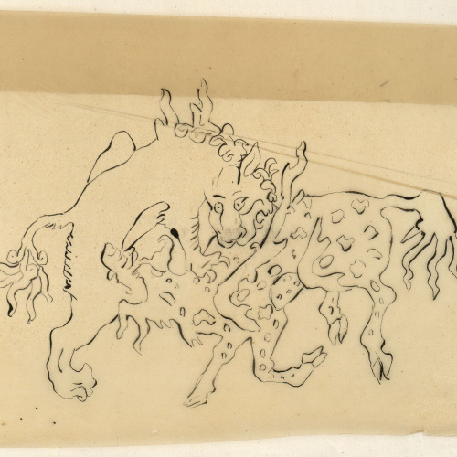 image for: Marià Fortuny - Calc d'un lleó atacant un cérvol - Cap a 1867-1872