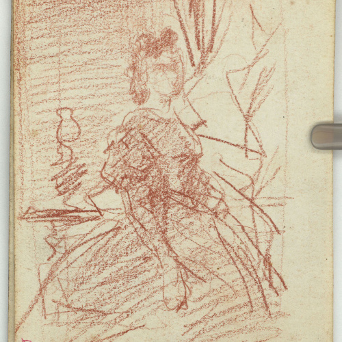 image for: Marià Fortuny - Figura femenina en un interior (anvers) / Croquis inconcret (revers) - Cap a 1863-1866