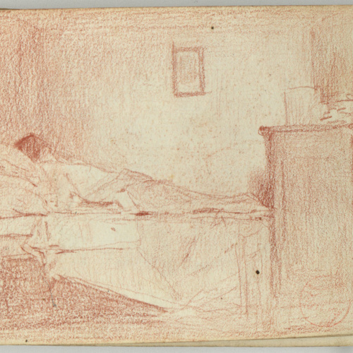 image for: Marià Fortuny - Bou (anvers) / Dormitori amb figura al llit (revers) - Cap a 1866-1872 [1]