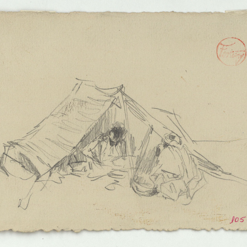 image for: Marià Fortuny - Tenda de campanya i marroquins (anvers) / Esbós de marroquins (revers) - Cap a 1860-1862