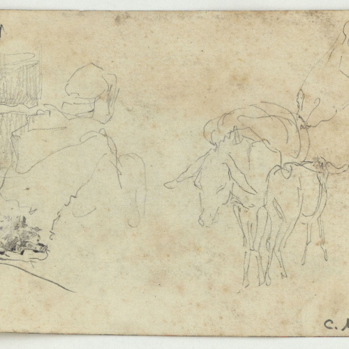 image for: Marià Fortuny - Edifici marroquí amb figures (anvers) / Marroquins, detall d&#039;un edifici d&#039;estil musulmà i rucs (revers) - Cap a 1860-1862 [1]