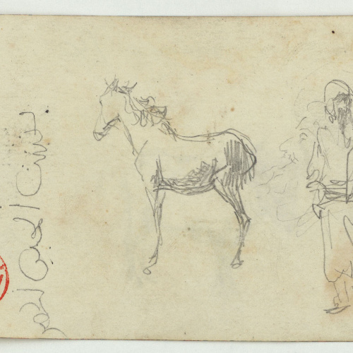 image for: Marià Fortuny - Inscripció àrab, cavall i marroquí (anvers) / Toro i paisatge marroquí (revers) - Cap a 1860-1862