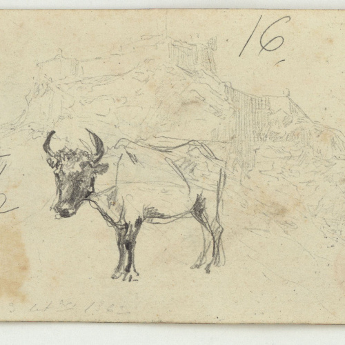 image for: Marià Fortuny - Inscripció àrab, cavall i marroquí (anvers) / Toro i paisatge marroquí (revers) - Cap a 1860-1862 [1]