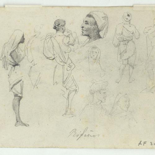 image for: Marià Fortuny - Paisatge marroquí amb l&#039;exèrcit (anvers) / Rifeños (revers) - Cap a 1860 [1]