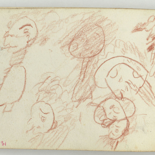 image for: Marià Fortuny - Caricatures (anvers) / Cap masculí i croquis inconcret (revers) - Cap a 1866-1872