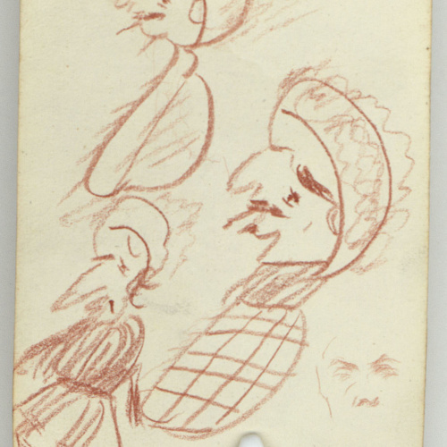 image for: Marià Fortuny - Dones al carrer (anvers) / Caricatures (revers) - Cap a 1870-1872 [1]