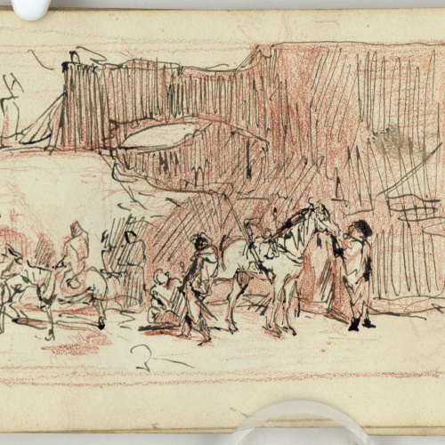 image for: Marià Fortuny - Figures i vasos (anvers) / Ferrador marroquí i genet a cavall (revers) - Cap a 1863-1872 [1]