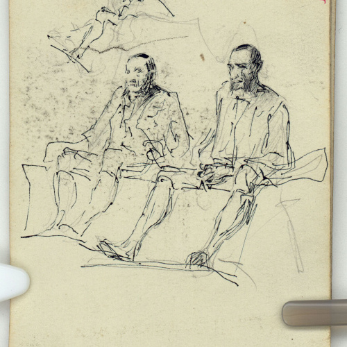 image for: Marià Fortuny - Figures masculines assegudes (anvers) / Llàntia i caixa (revers) - Cap a 1863-1866