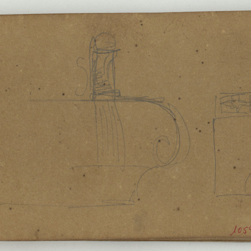 image for: Marià Fortuny - Pedestals [?] (anvers) / Esbós de figures (revers) - Cap a 1863-1866