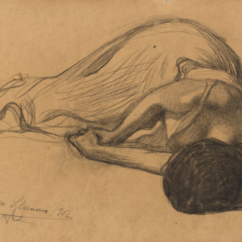 image for: Joan Llimona - Noia estesa (anvers) / Fragment de figura (projecte per a cartell) (revers) - 1902