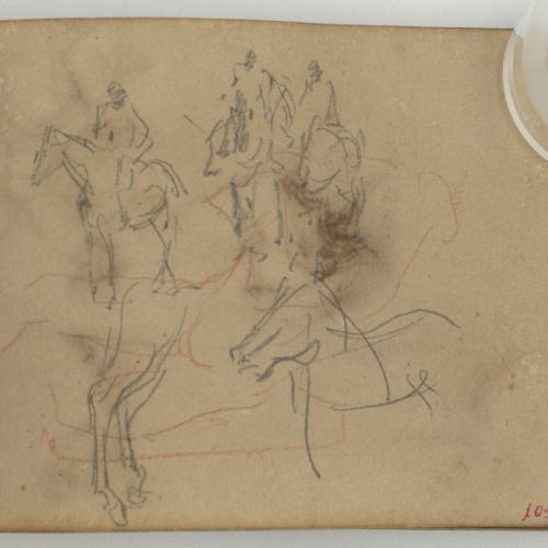 image for: Marià Fortuny - Genets i cavalls (anvers) / Pedestal d&#039;estil renaixentista i figures masculines (revers) - Cap a 1863-1866