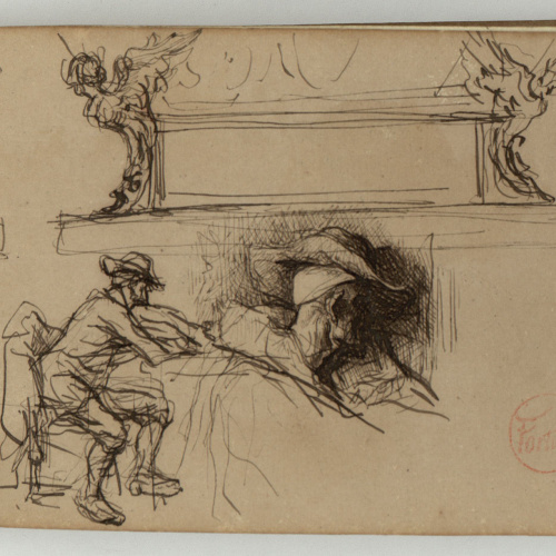 image for: Marià Fortuny - Genets i cavalls (anvers) / Pedestal d&#039;estil renaixentista i figures masculines (revers) - Cap a 1863-1866 [1]