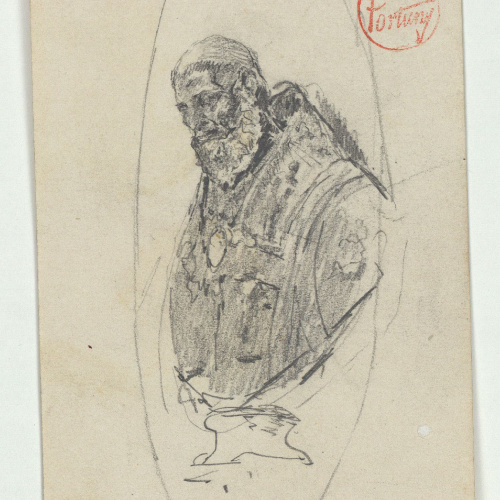 image for: Marià Fortuny - Bust escultòric d&#039;un papa (anvers) / Croquis de figura femenina (revers) - Cap a 1863-1867