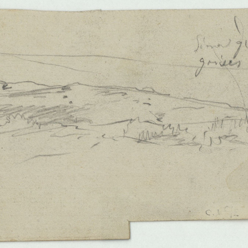 image for: Marià Fortuny - Paisatge (anvers) / Croquis de figura ajaguda (revers) - Cap a 1860-1862