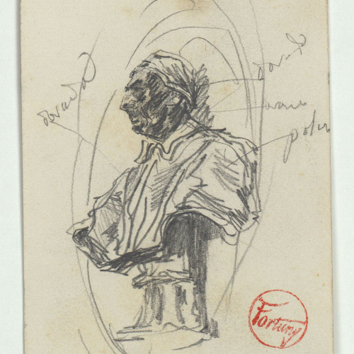 image for: Marià Fortuny - Bust escultòric d&#039;un papa (anvers) / Croquis de figures (revers) - Cap a 1863-1867