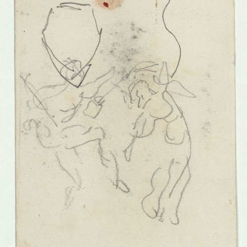 image for: Marià Fortuny - Bust escultòric d&#039;un papa (anvers) / Croquis de figures (revers) - Cap a 1863-1867 [1]