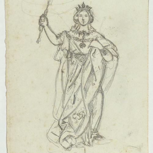 image for: Marià Fortuny - Isabel II (anvers) / Croquis inconcret (revers) - Cap a 1856-1858