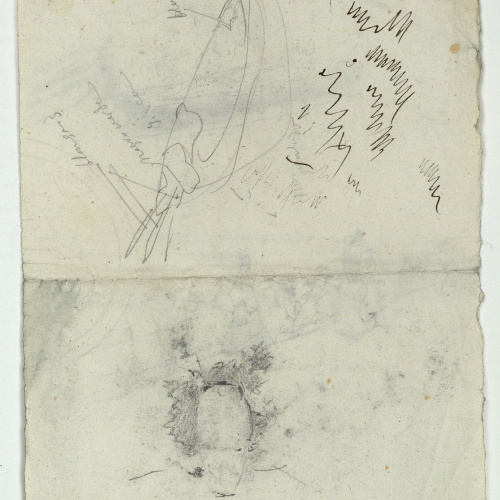 image for: Marià Fortuny - Barca i figures a la platja (anvers) / Esbós de barca i de vas (revers) - Cap a 1874 [1]