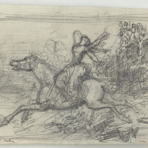 image for: Marià Fortuny - El suïcidi de Leònia. Il·lustració per a la novel·la «El mendigo hipócrita» d&#039;Alexandre Dumas (fill) (anvers) / Dama davant d&#039;un tocador (revers) - Cap a 1856-1857