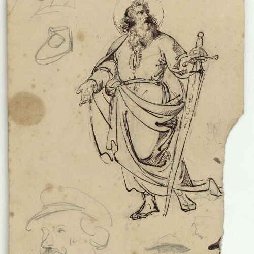 image for: Marià Fortuny - Sant Pau i altres figures (anvers) / Esbós de figures (revers) - Cap a 1856-1858