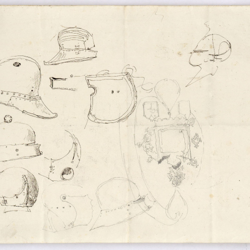 image for: Marià Fortuny - Cascs i escut - Cap a 1867-1872