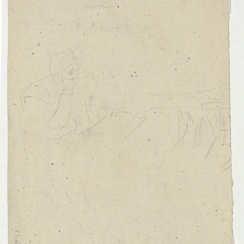 image for: Marià Fortuny - Estudi per als gravats «Cabilenc mort» i «Àrab vetllant el cadàver del seu amic» (anvers) / Croquis de figura (revers) - Cap a 1866-1867 [1]
