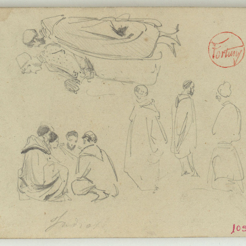 image for: Marià Fortuny - Jueus (anvers) / Caps i figura de marroquins (revers) - Cap a 1860-1862
