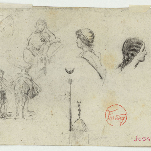 image for: Marià Fortuny - Marroquins, ruc i objecte islàmic (anvers) / Qubba prop de Tetuan (revers) - Cap a 1860-1862