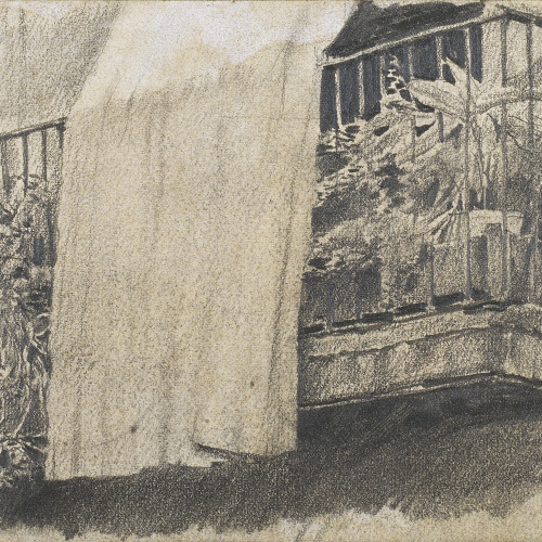 image for: Santiago Rusiñol - Balcó amb flors i cortina - Cap a 1880-1885