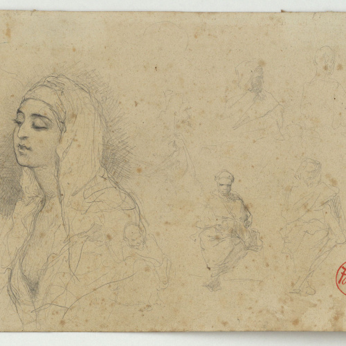 image for: Marià Fortuny - Bust de dona marroquina i esbós de marroquins - Cap a 1860-1862